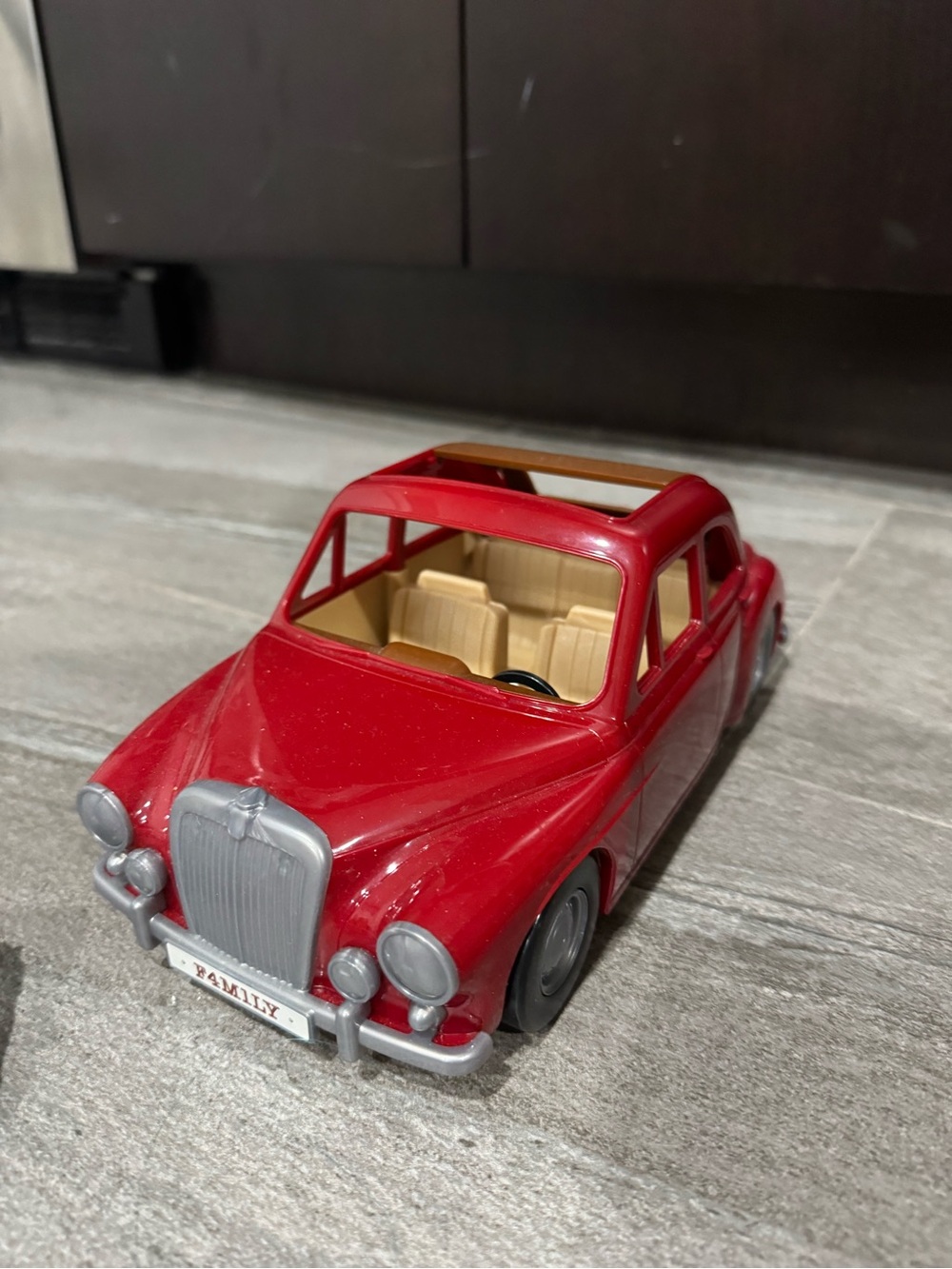 Red Classic Die-Cast Toy Sedan with Tan Interior